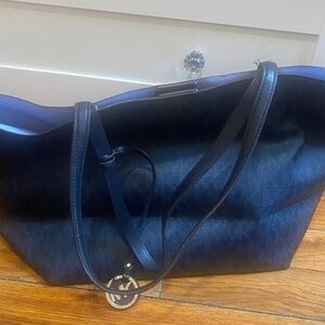 Black Leather Tote Bag with Logo Charm